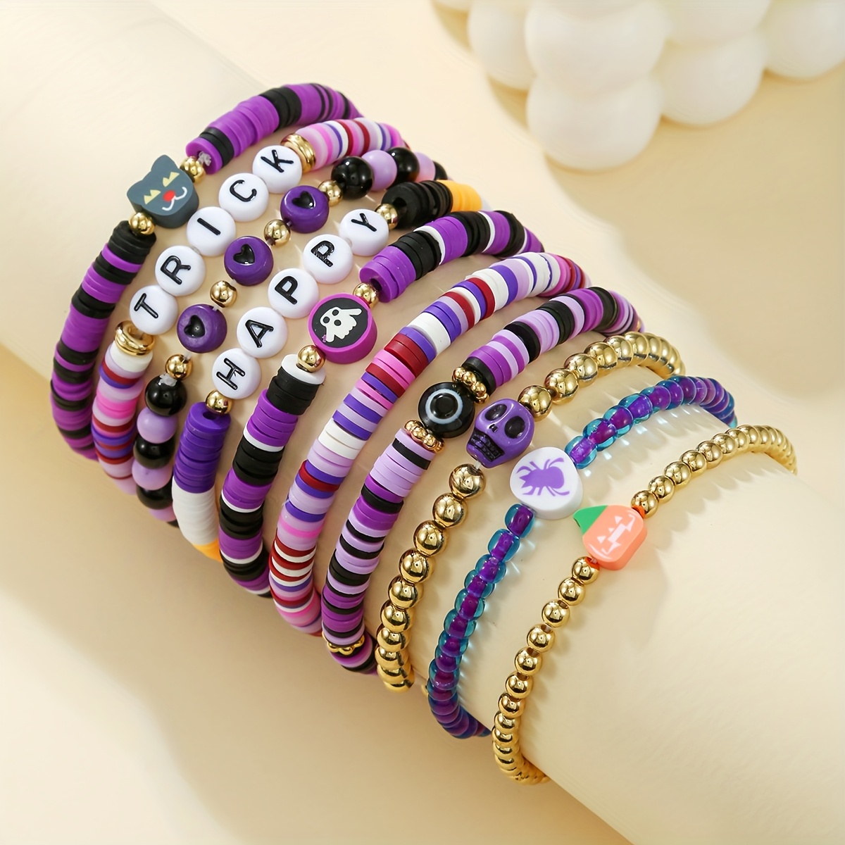 Halloween Pumpkin Bracelet Set - Acrylic Cartoon Hand Accessory